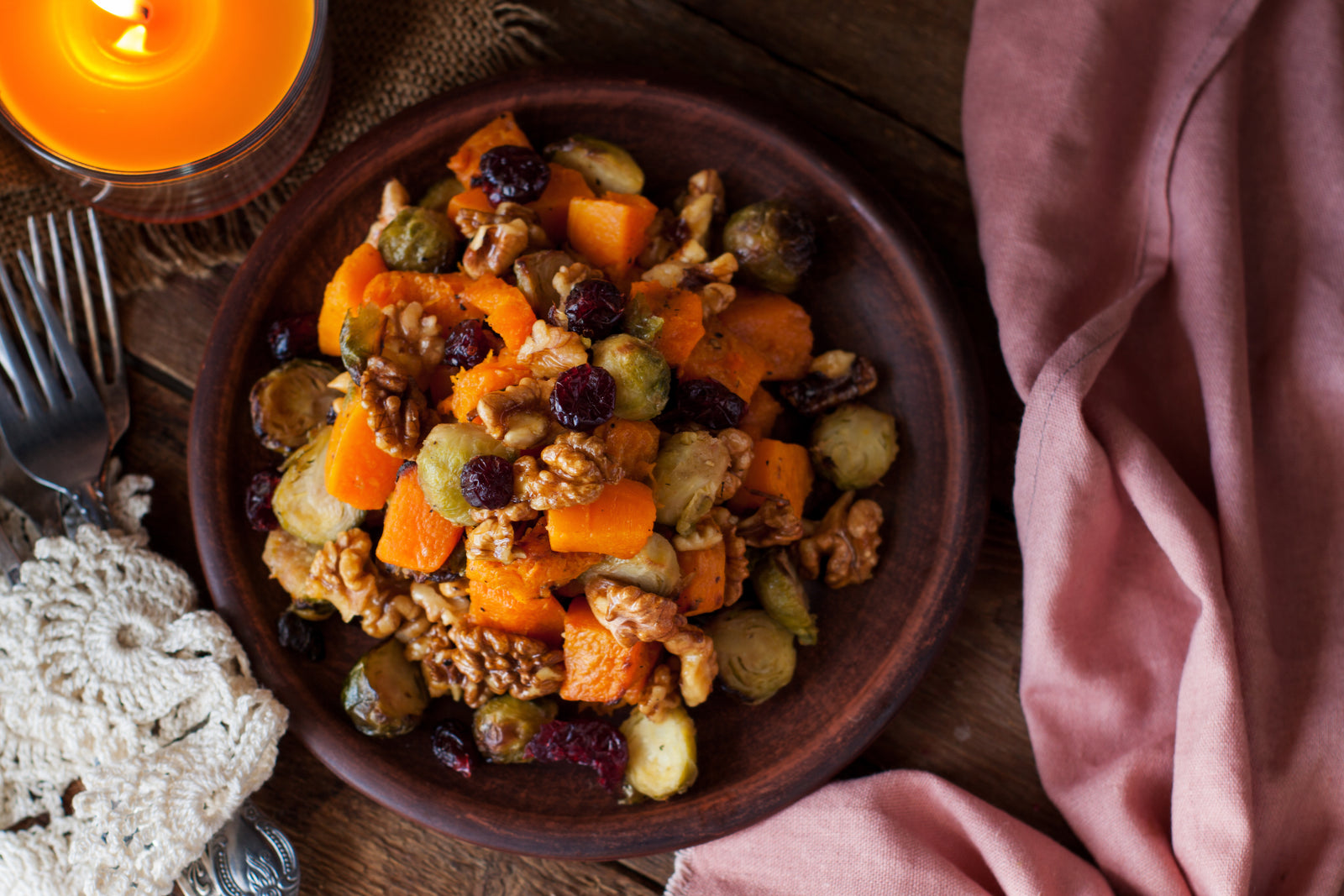 Brussels Sprouts & Squash with Pecans & Cranberries