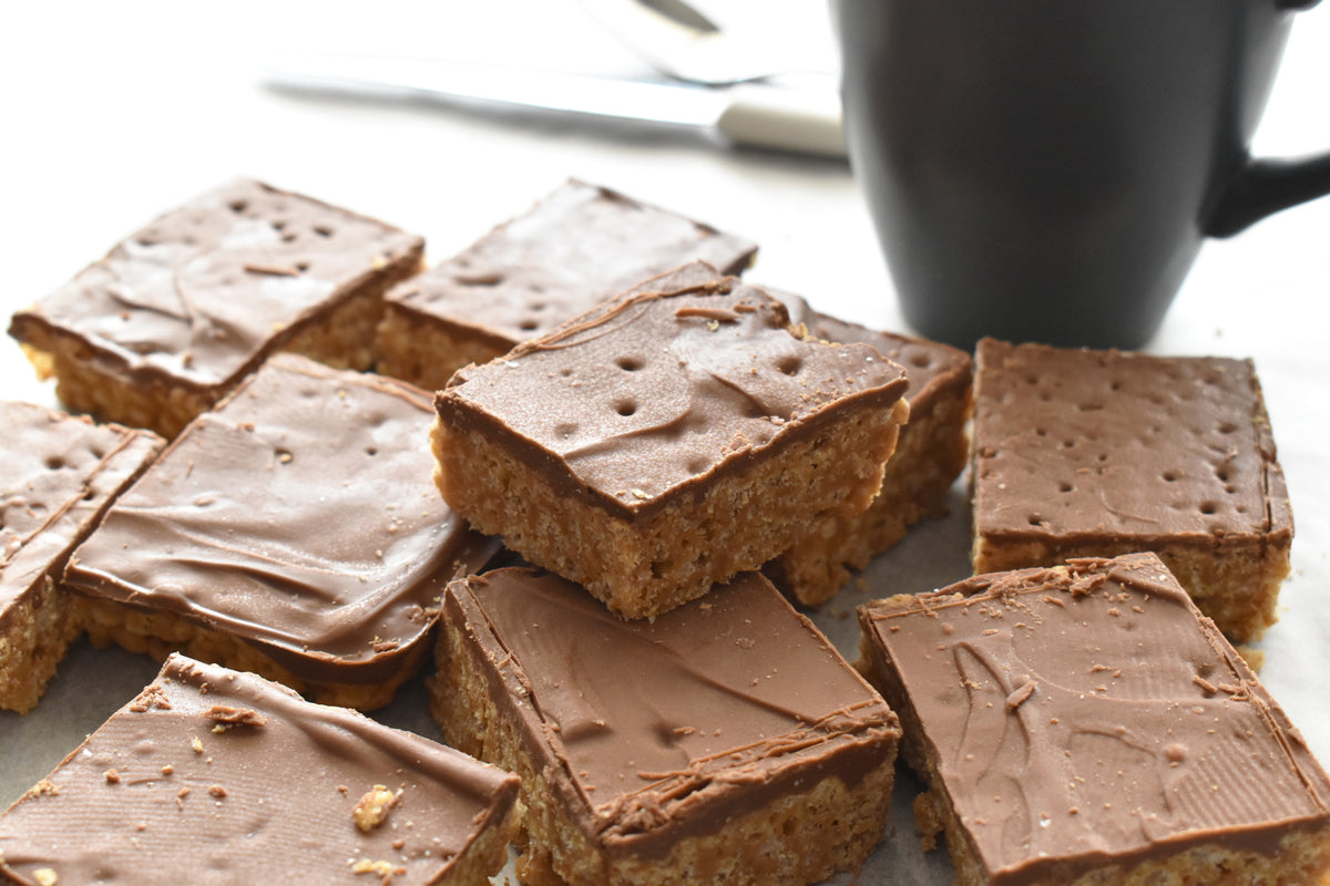 Barney Fudge Topped Rice Crispy Treats