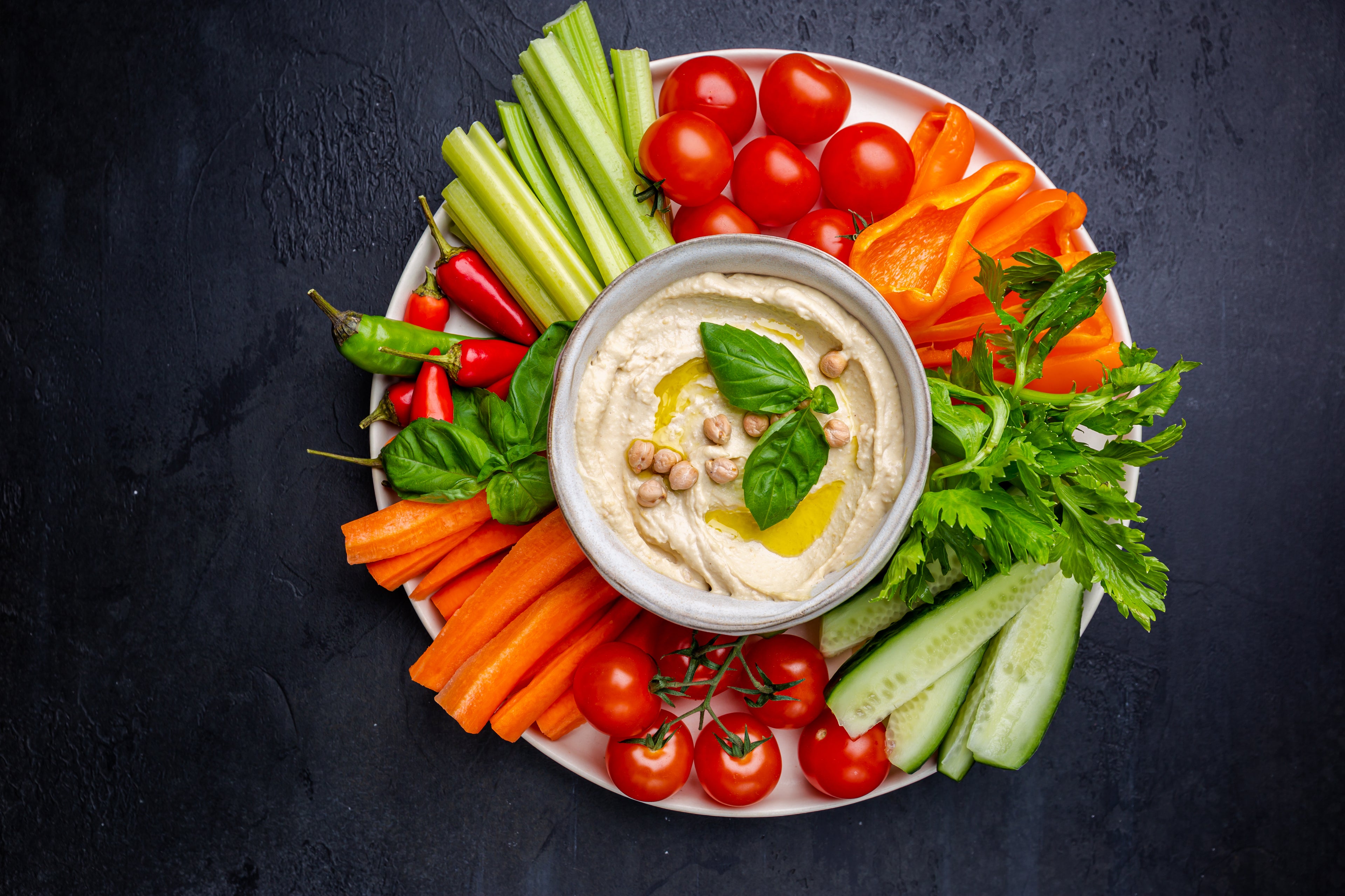 Spicy Barney Butter Hummus with Veggie Platter