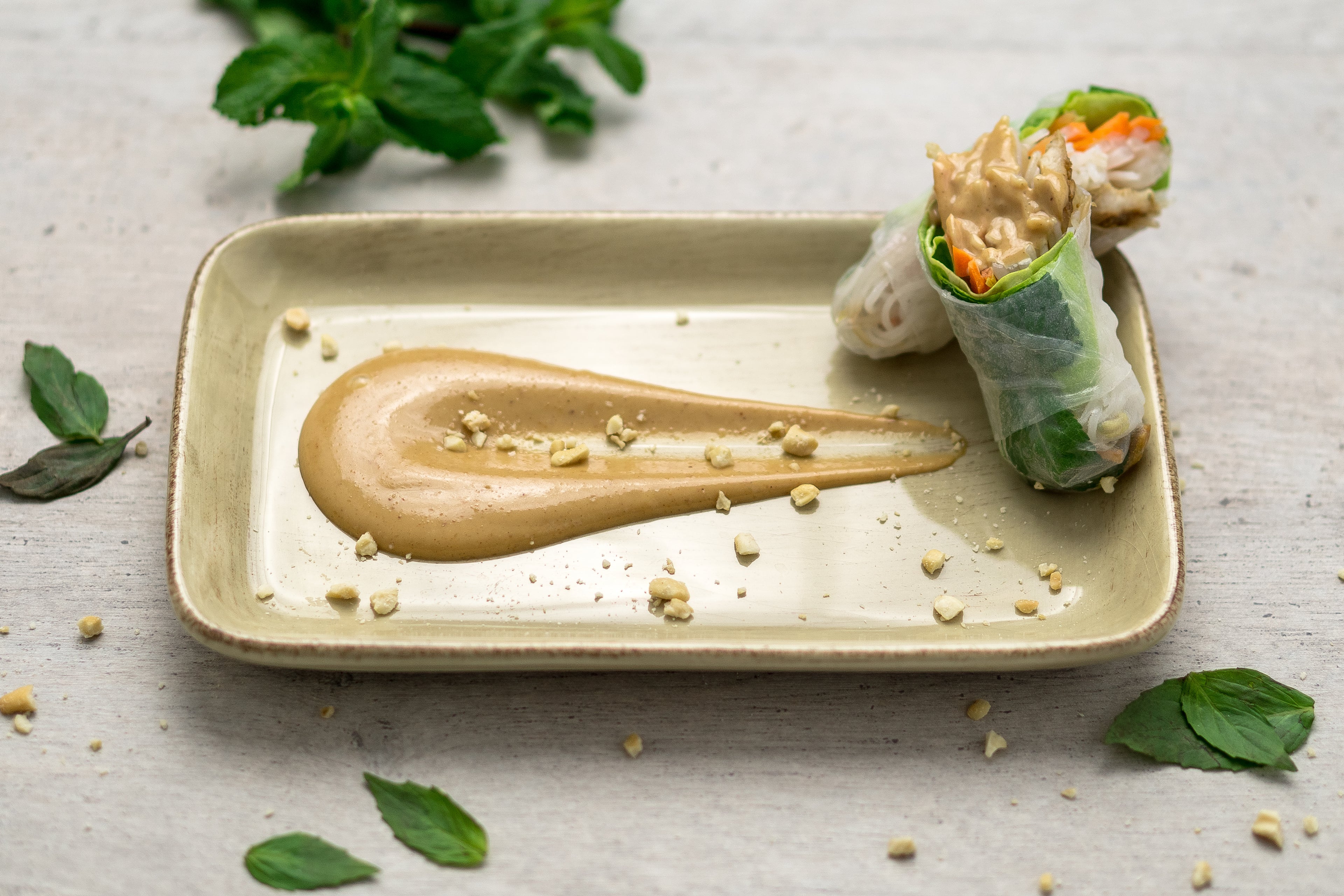 Spring Rolls with Almond Butter Sauce