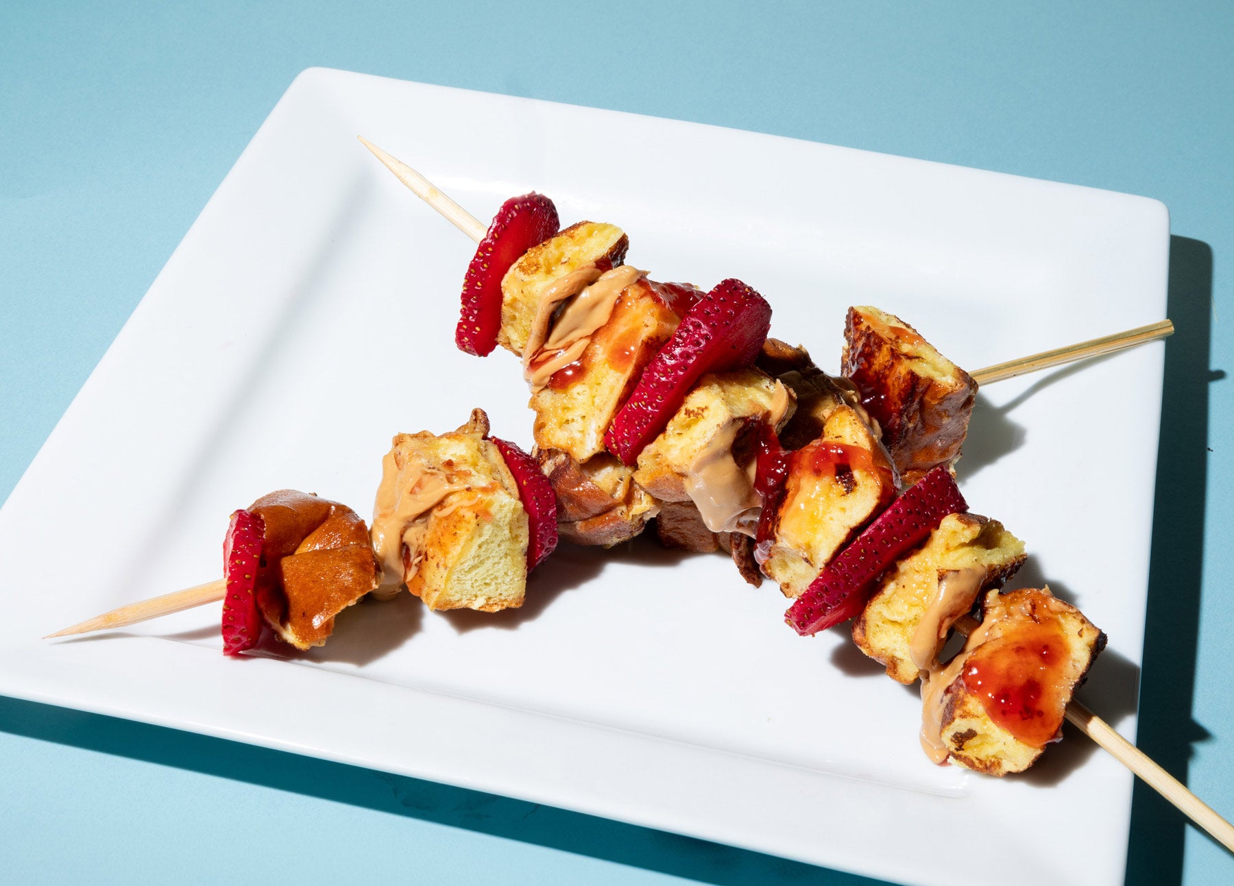 Stuffed Almond Butter & Strawberry Jam French Toast Kebobs